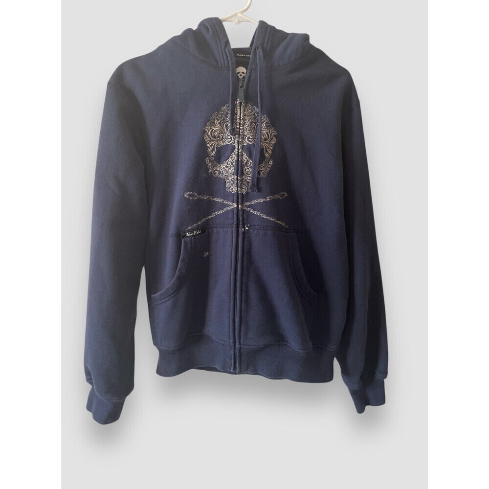 Marc Ecko Cut & Sew Embroidered Skull Accent Men's Dark Blue Zip Hoodie Size S